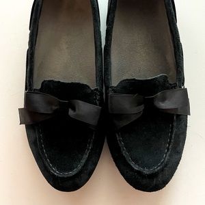Vionic Haven Black Suede Satin Bow Slipper Sz 8